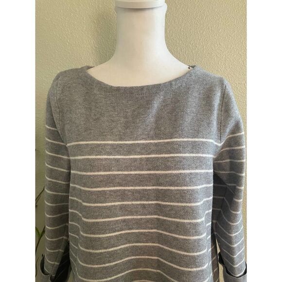 Tahari Women’s Striped 3/4 Sleeve Roll Up Sleeve Sweater Crew Neck | Size L - Picture 3 of 10
